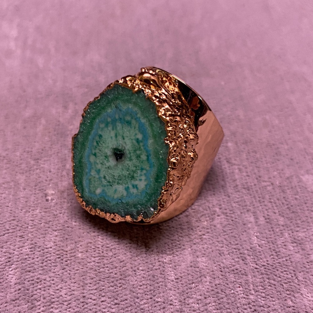 Green Agate Gold Plated Ring